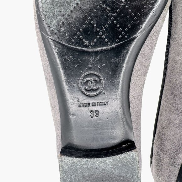 Chanel CC Gray Suede Black Cap Toe Ballet Flats Shoes Size 39 US 8-8.5 Logo - Picture 14 of 15